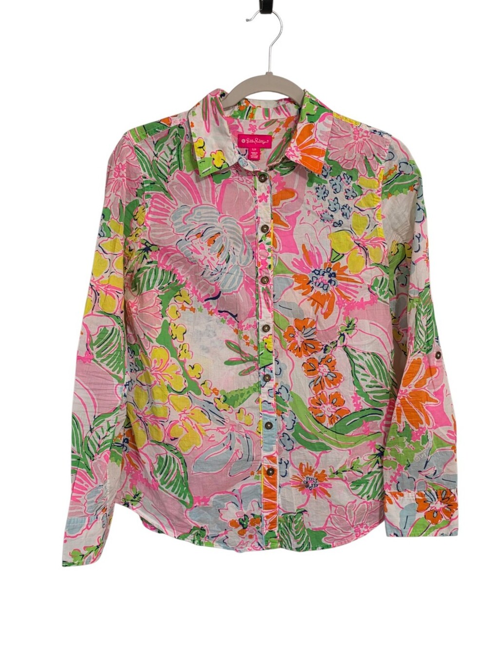 Lilly Pulitzer For Target Nosey Rosey Top S Tropical Floral Long Sleeve